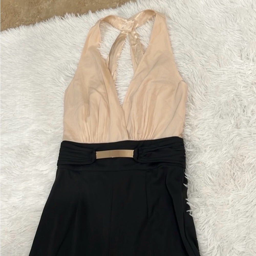 Vintage BEBE Boss V-Neck Black Wide-Leg Faux Belt Metallic Waist NYC Jumpsuit - Picture 6 of 7